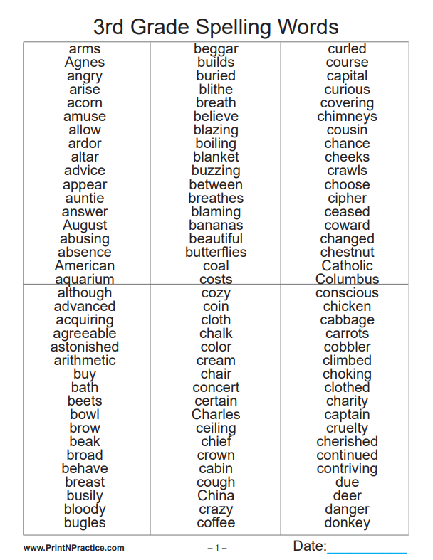 Free Printable 3rd Grade Spelling Worksheets