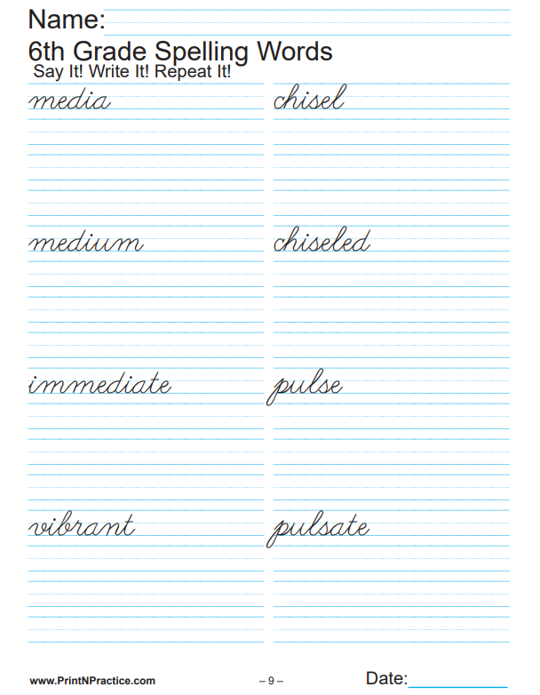 Printable Sixth Grade Spelling Words Worksheets And List