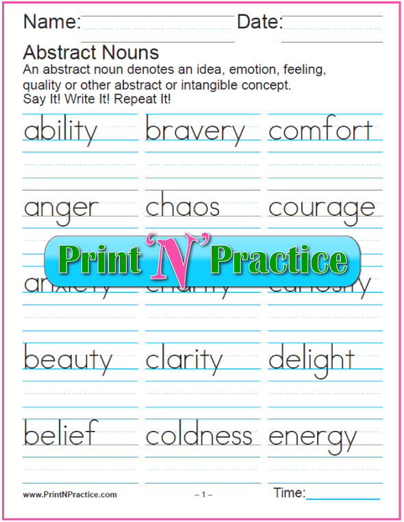 abstract noun examples for kids