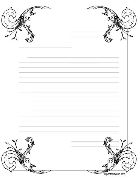 Free Printable Lined Writing Paper With Fancy Decorative Borders 