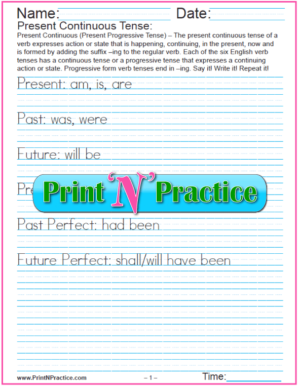 verb tenses worksheets past present future simple perfect etc
