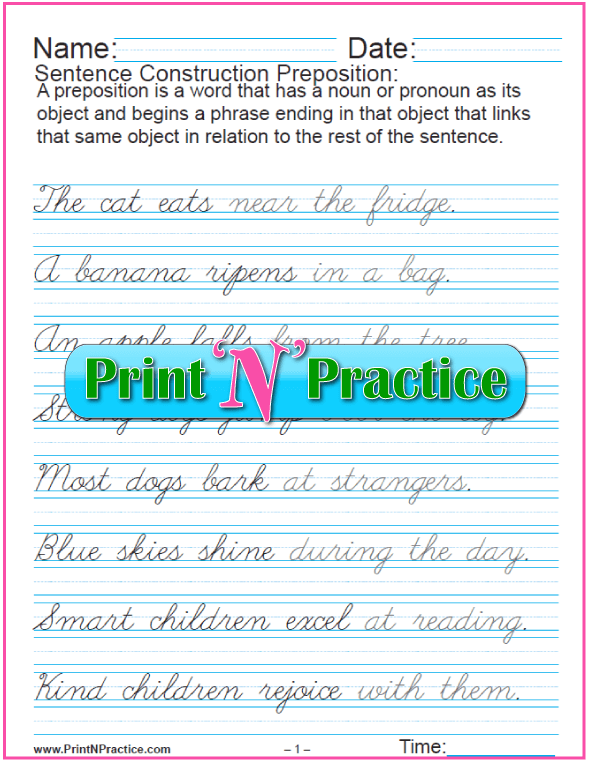 20 simple cursive sentences easy grammar worksheets